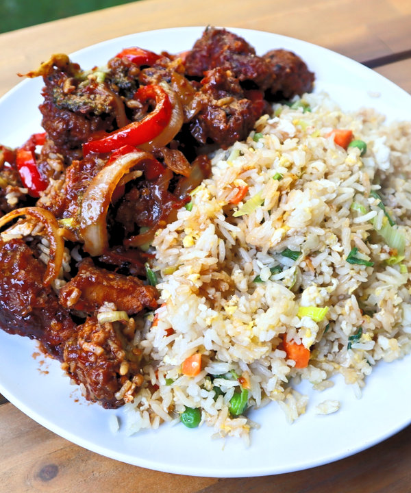 Wok-fried rice with chili chicken