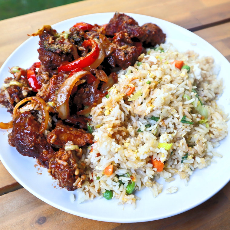 Wok-fried rice with chili chicken